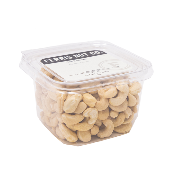 Resealable 9 ounce deli cup of raw jumbo cashews