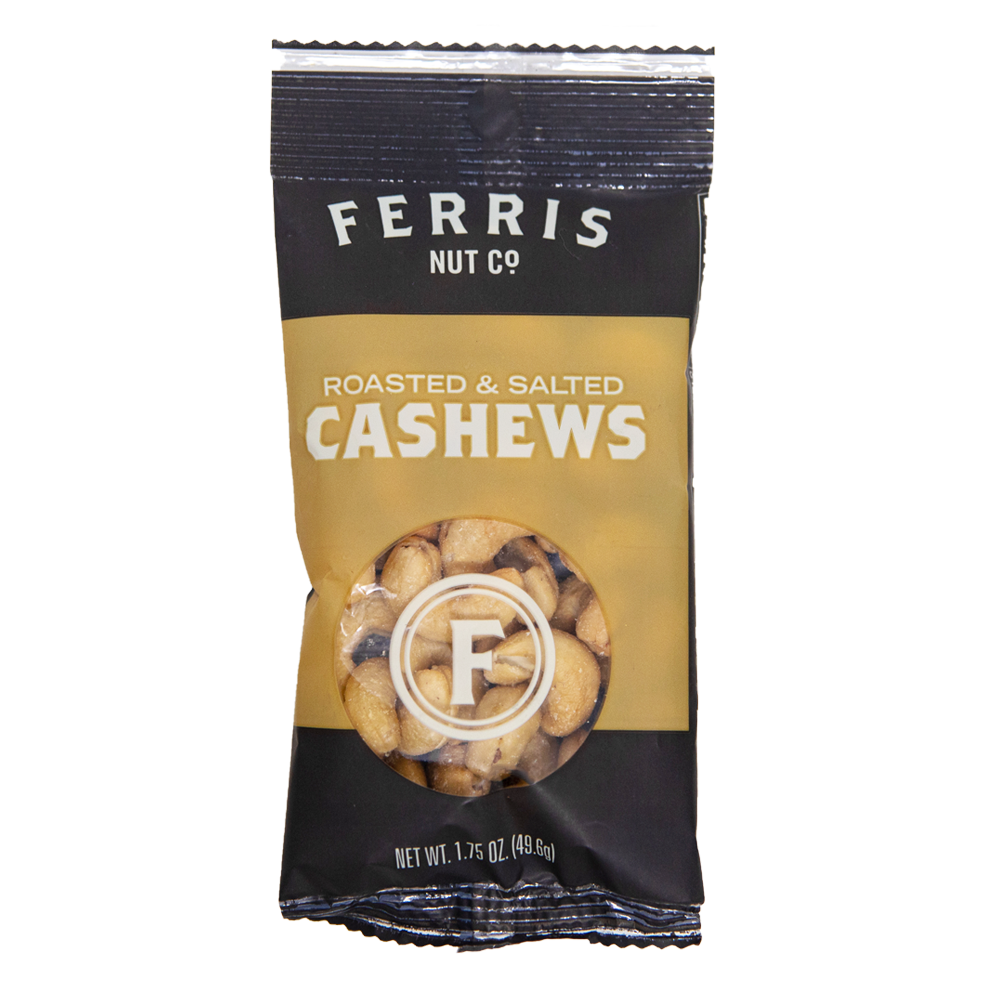 1.75 ounces of roasted salted cashews in small bag