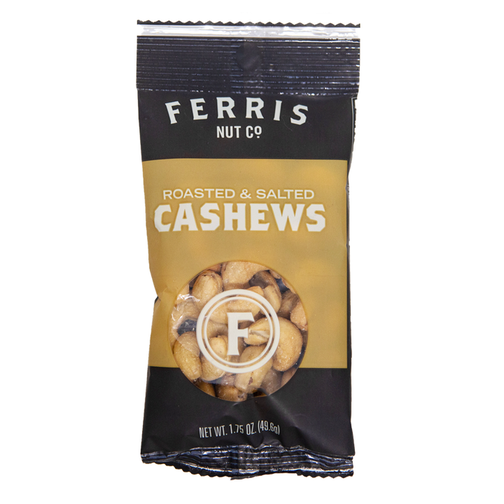 1.75 ounces of roasted salted cashews in small bag
