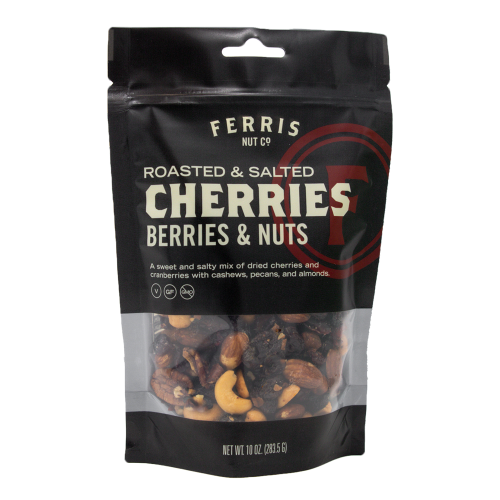 10 ounce resealable bag of roasted salted cherries, berries, and nuts mix from Ferris Nut Co.