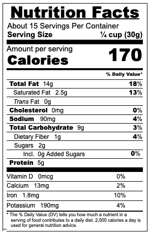 nutrition panel for roasted salted cashews