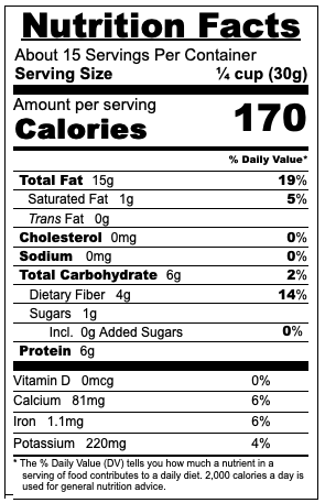 nutrition panel for raw whole almonds