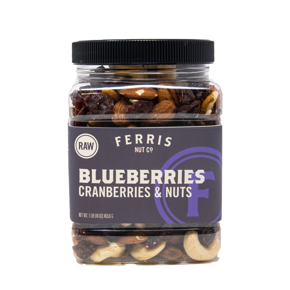 16 ounce resealable jar of raw blueberries, cranberries and nuts