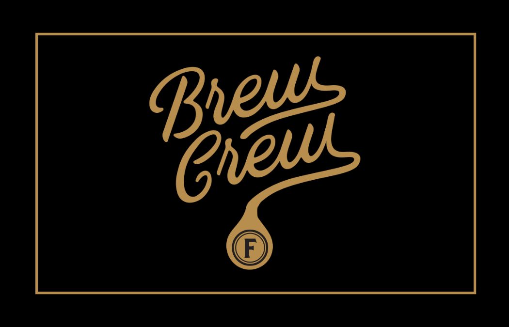 Gold 'Brew Crew' logo on a black background