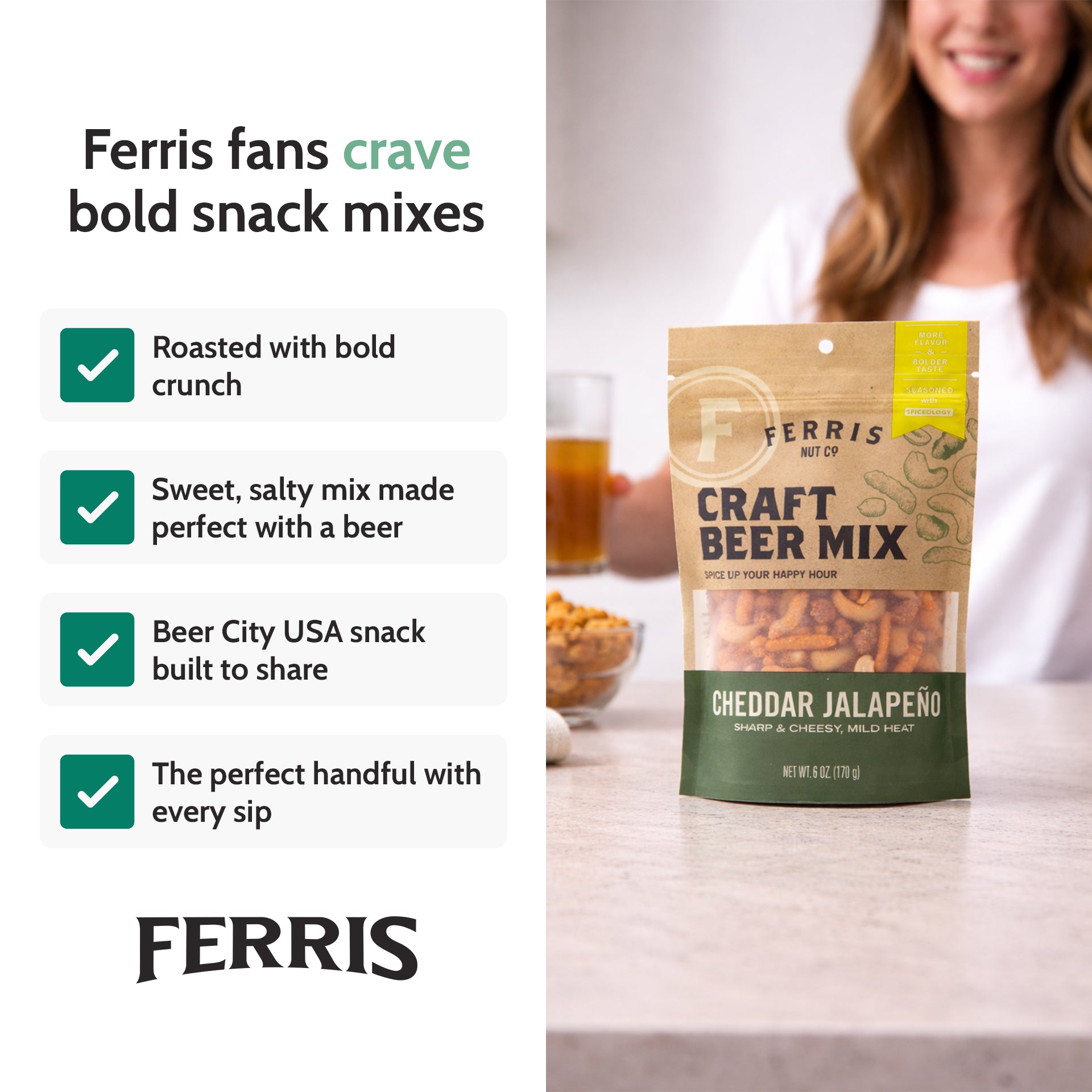 Cheddar Jalapeño Craft Beer Mix - 6 oz | Ferris Nut Co. – Ferris