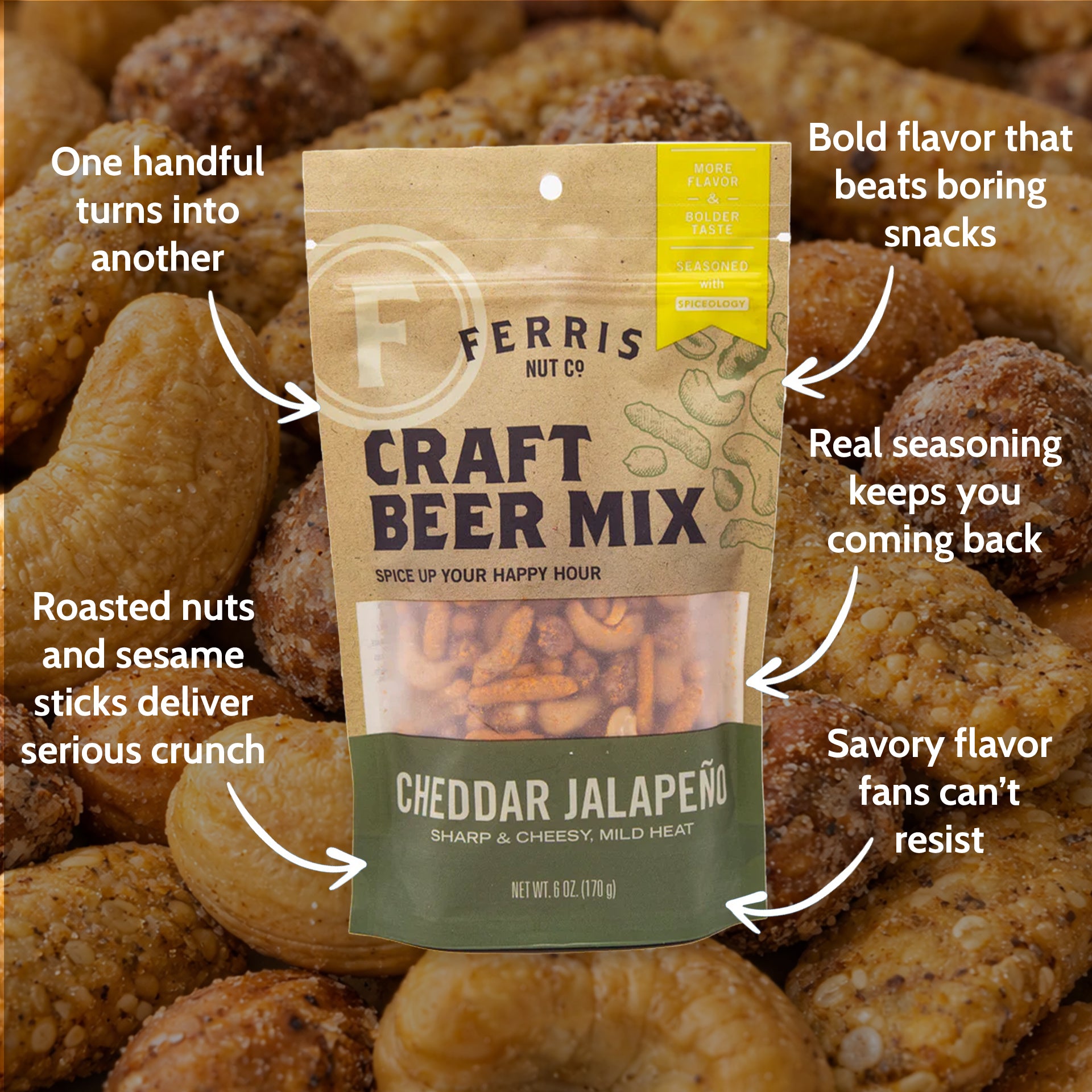 Cheddar Jalapeño Craft Beer Mix - 6 oz | Ferris Nut Co. – Ferris