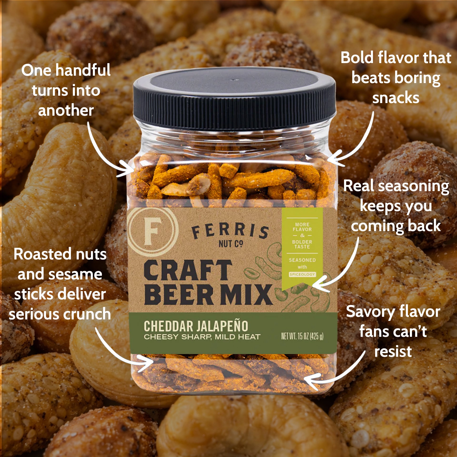 ジャックジュンロボクリスチーヌフランソワミッシェルラムネ Cheddar Jalapeño Craft Beer Mix | Ferris Nut Co. – Ferris Coffee