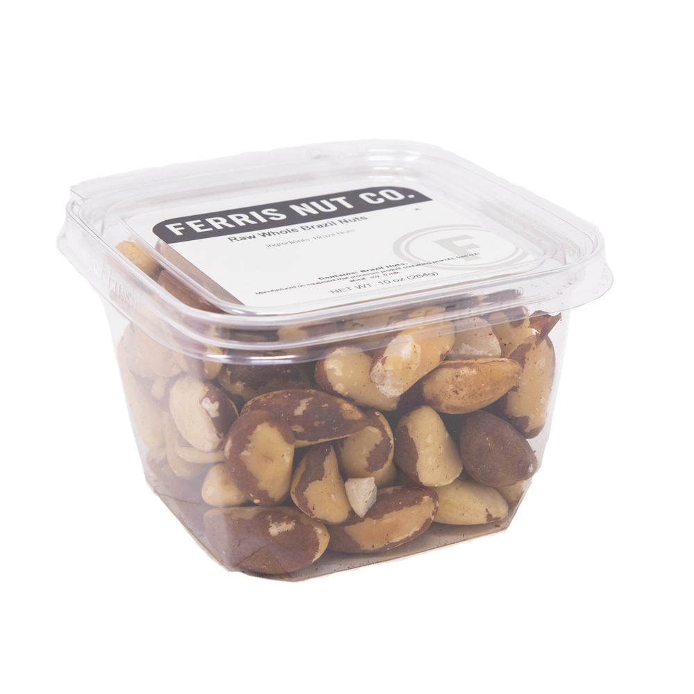 resealable plastic deli jar of raw whole brazil nuts
