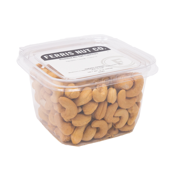 Resealable 9 ounce deli cup of roasted no salt cashews