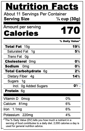 nutrition panel for raw sliced almonds