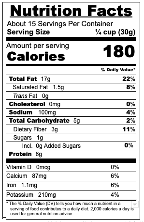 nutrition panel for whole roasted salted almonds