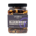 16 ounce resealable jar of roasted salted Blueberries, Cranberries & Nuts