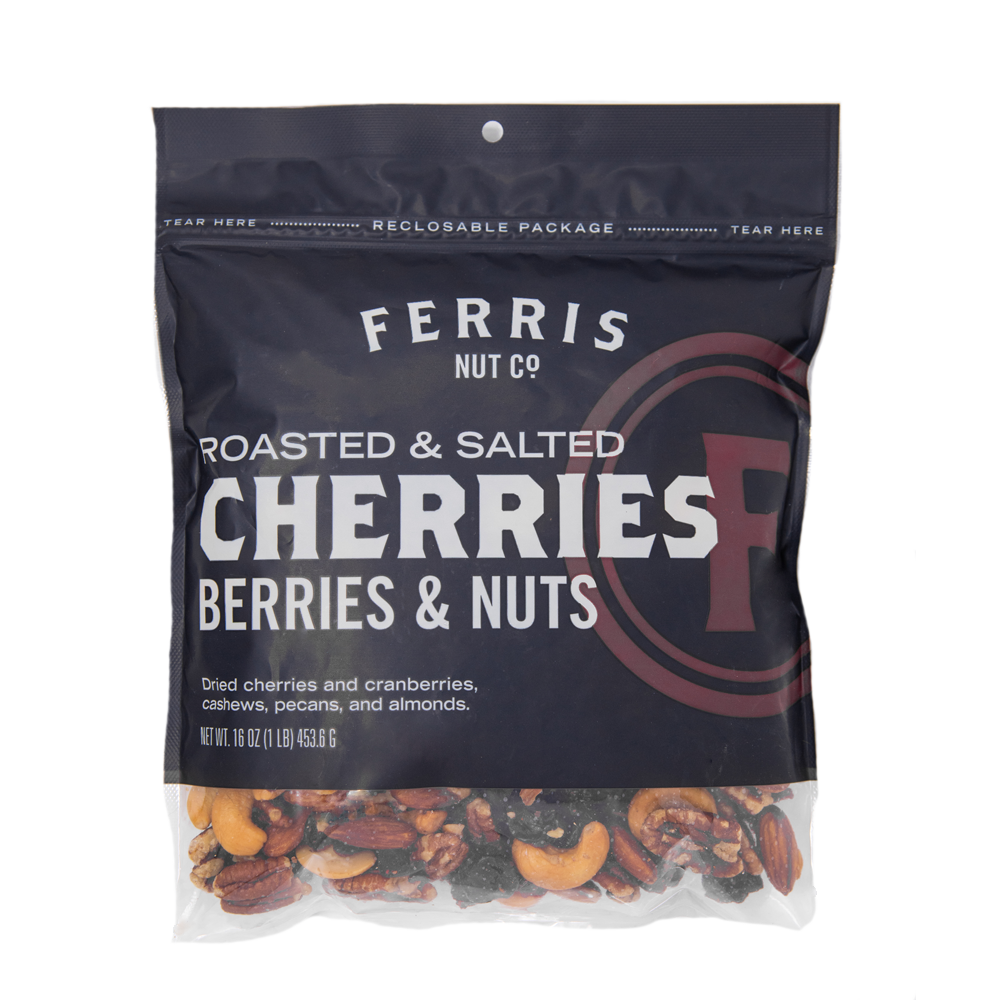 16 ounce resealable bag of roasted salted cherries, berries, and nuts mix from Ferris Nut Co.
