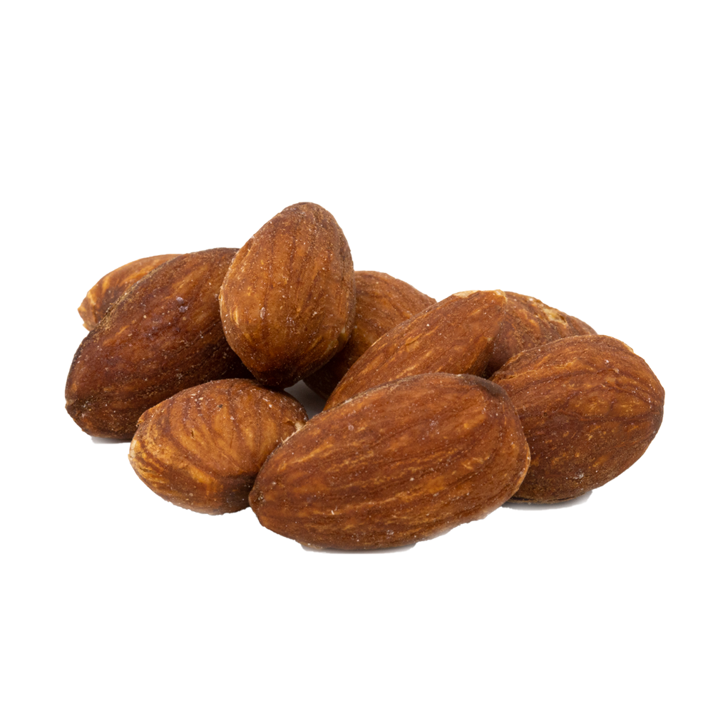 pile of premium whole roasted and salted almonds