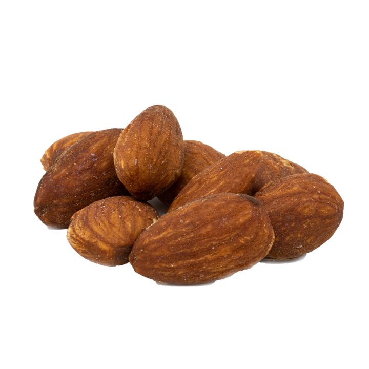 pile of premium whole roasted and salted almonds